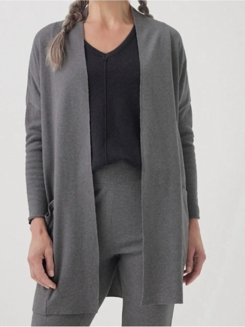 PACT Airplane Wrap Cardigan Open Front Organic Cotton Heather Gray Size M/L